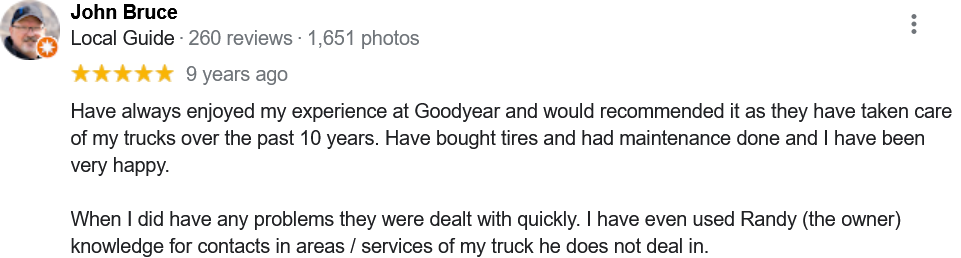 Happy GreatYear Automotive tire repairs customers review